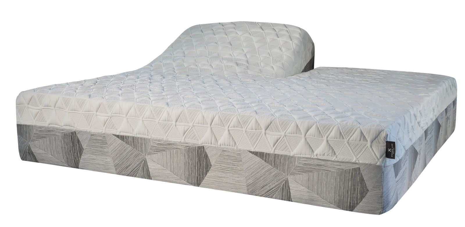 Gray and white mattress with geometric pattern on a white background